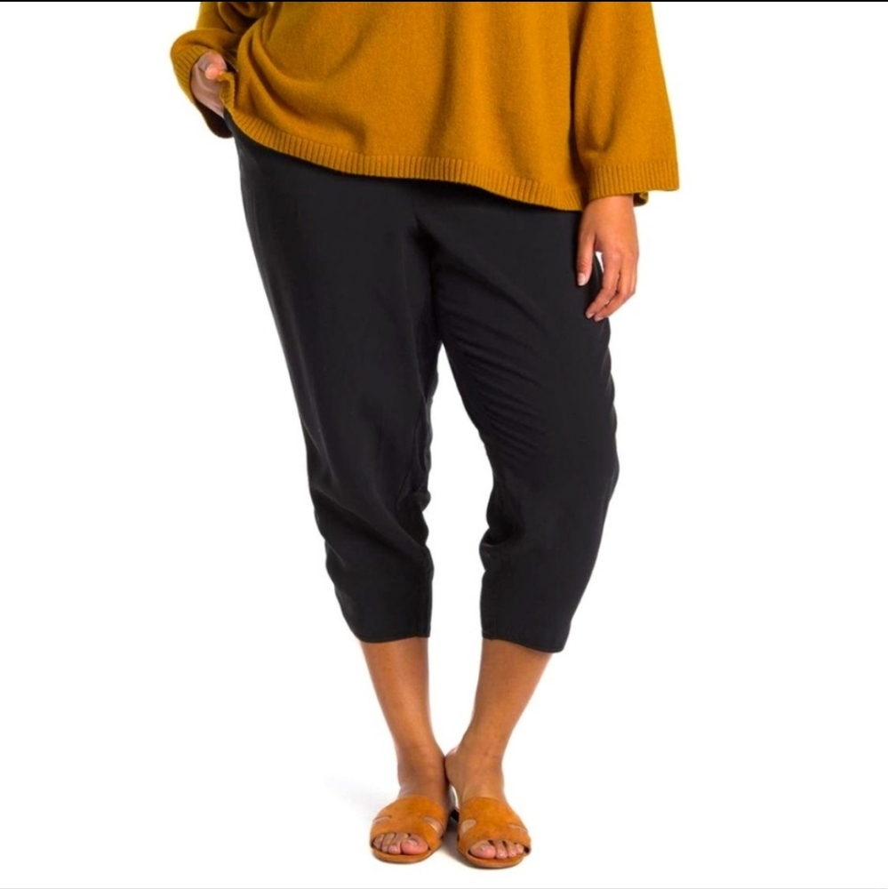 Madewell Lightweight Black Cropped‎ Pants Dolphin Hem Track Elastic Waist medium